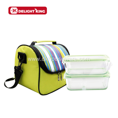 Full Compartments Glass Food Container with Lunch Bag